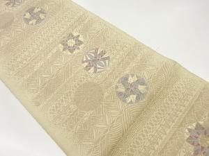 丸文に横段・幾何学模様織出し袋帯